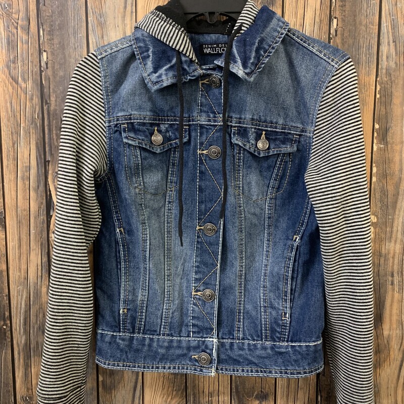 Wallflower Jean Jacket Striped Sleeves, Size: XS