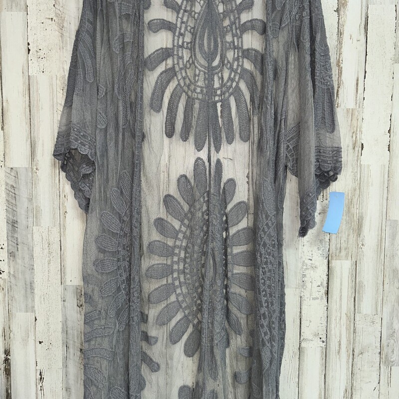 L/XL Grey Lace Kimono, Grey, Size: Ladies L