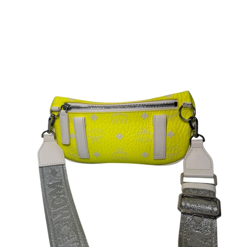 MCM Crossbody Belt Bag Neon Small<br />
<br />
Dimensions:<br />
8.5in W x 1.75in D x 4.5in H<br />
<br />
In very good condition. Light wear to exterior leather.<br />
<br />
Does not come with the original dust bag or box.