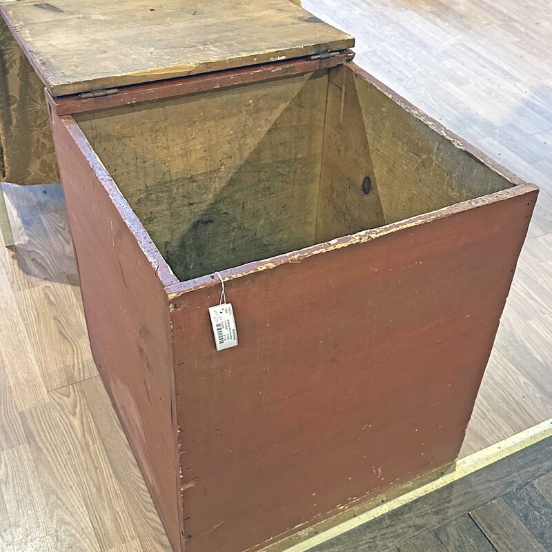 Antique Red Chest/Box
 Size: 24x24x28
This chest/box has great patina that only occurs with age.  It has antique square nails and a wonderful shade of red paint that is worn in.  It could be used for a number of things, but i would suggest kindling, pellets or blankets  Let your imangination go....