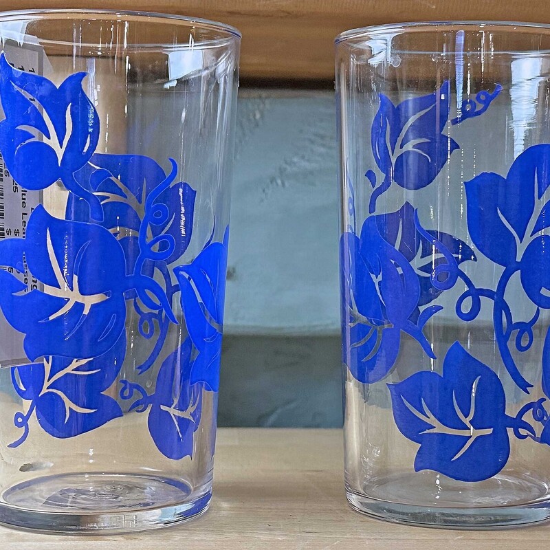 Pr Vint Blue Leaf Glasses