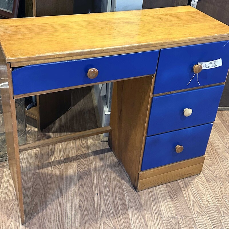 Sm Wood/Blue 4 Draw Desk