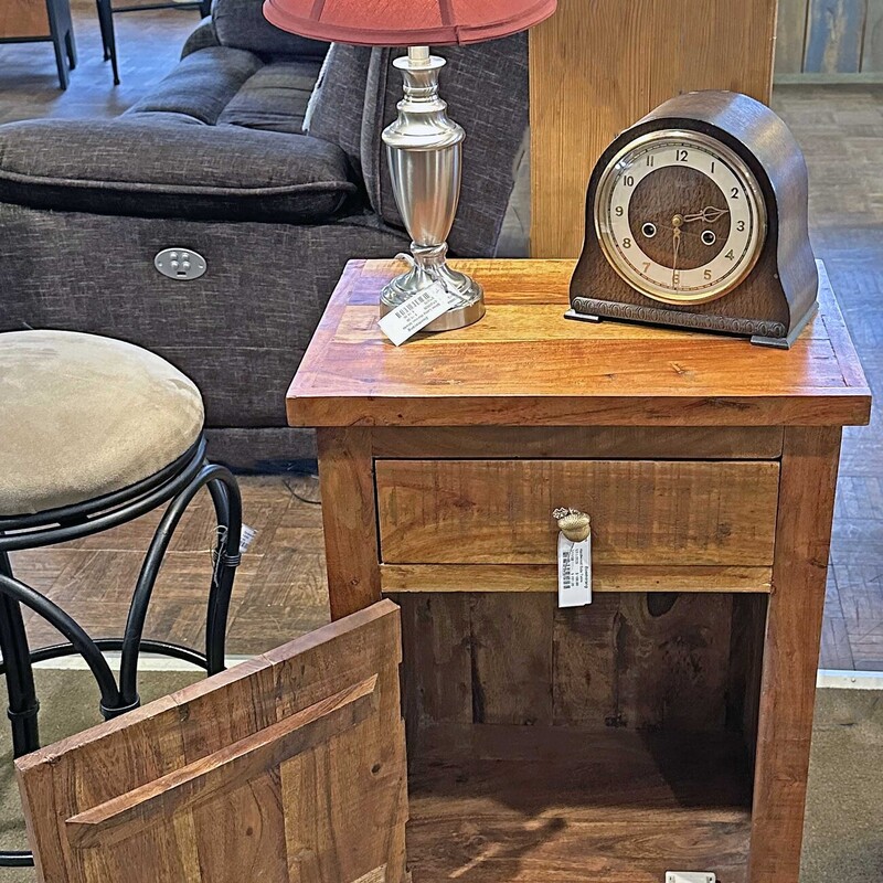 Hardwood Side Table,
Size: 20x14x28
This table is very solid and heavy!  Custom made with one drawer and cabinet door for storage.
EXCELLENT condition.