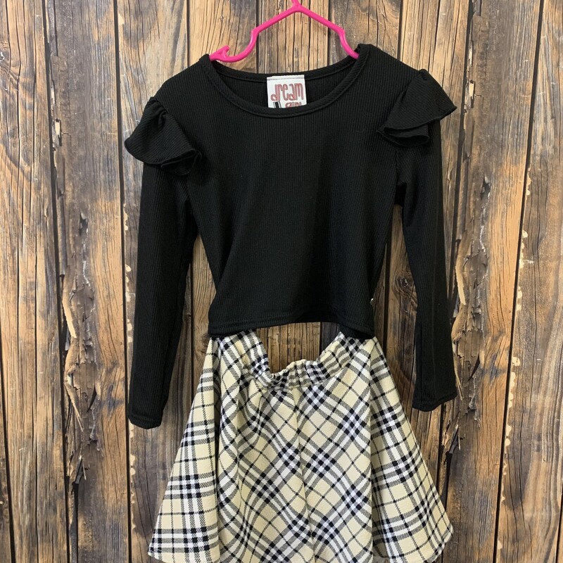 Black Shirt Plaid Skirt, Size: 4T