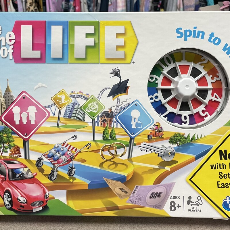 The Game Of Life Game, Multi, Size: Pre-owned
Includes 90 cards 4 Cars 28 pegs
Instruction Guide
Missing 8 pegs