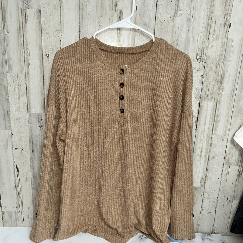 L Tan Knit Button Top, Tan, Size: Ladies L