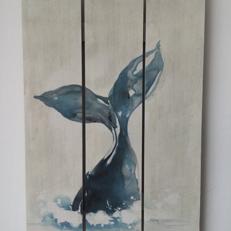 Whale Tail Wall Art,
White/Blue,
Size: 20 X 14 In