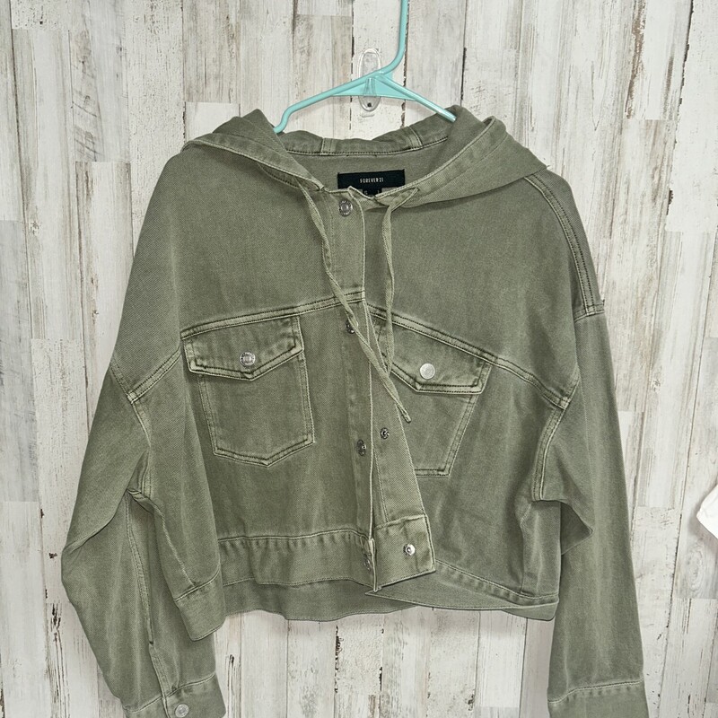 L Green Hooded Denim Jack