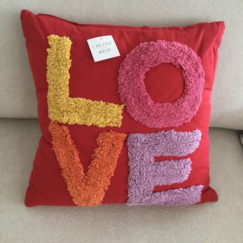 LOVE Toss Cushion,
Red/Multi,
Size: 18 X 18 In