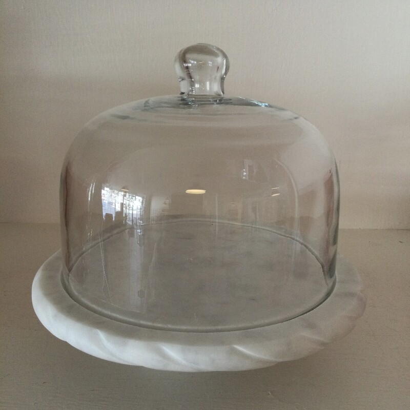 Glass Marble Treat Pedestal,
Clear/White/Grey,
Size: 8.5 X 9 In