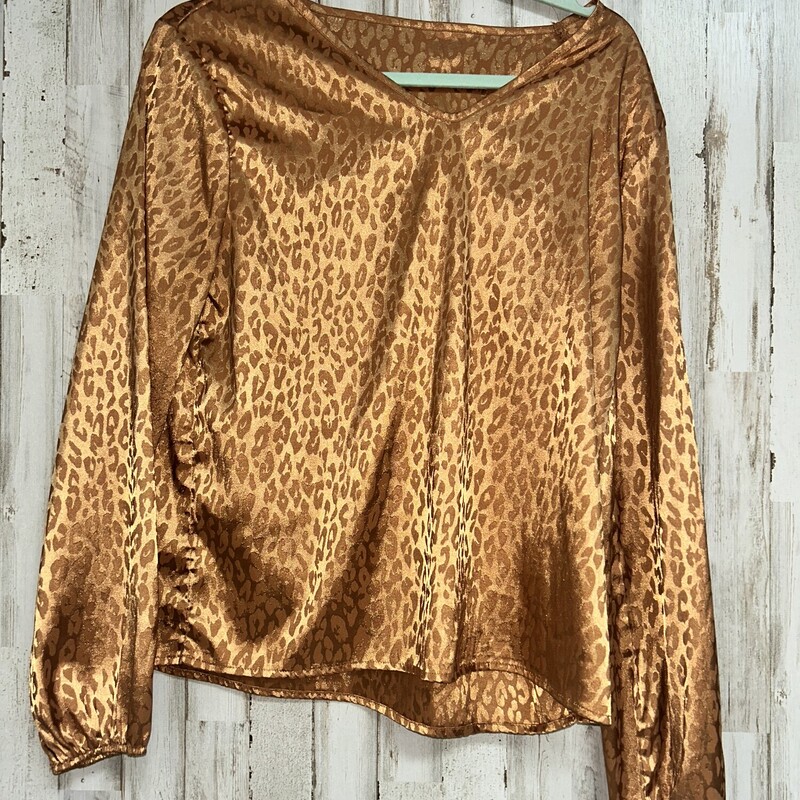 L Gold Leopard Satin Top