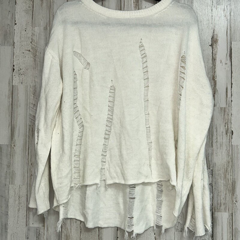 M White Distress Sweater, White, Size: Ladies M