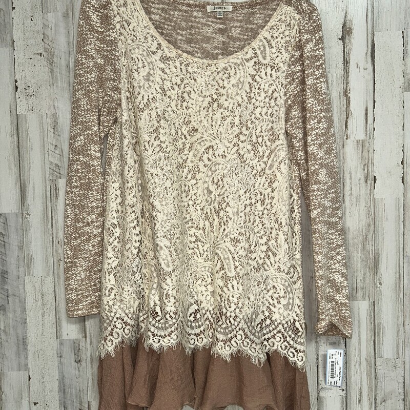 S Tan Lace Printed Top, Tan, Size: Ladies S