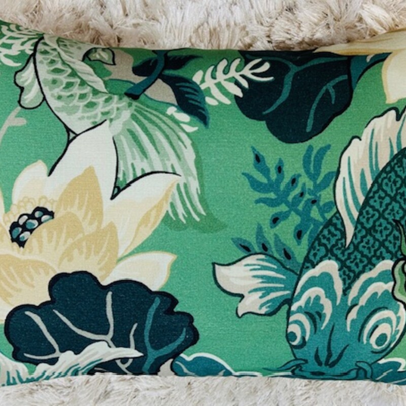 Fish Lotus Down Rectangle Pillow
Green Tan Blue
Size: 18 x 13