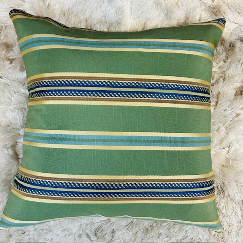 Pottery Barn Striped Silk Look Down Pillow
Green Blue Yellow
Size: 17.5 x 17