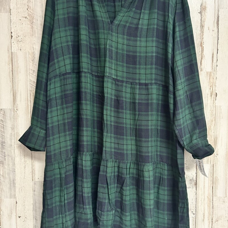 L Green Plaid Dress