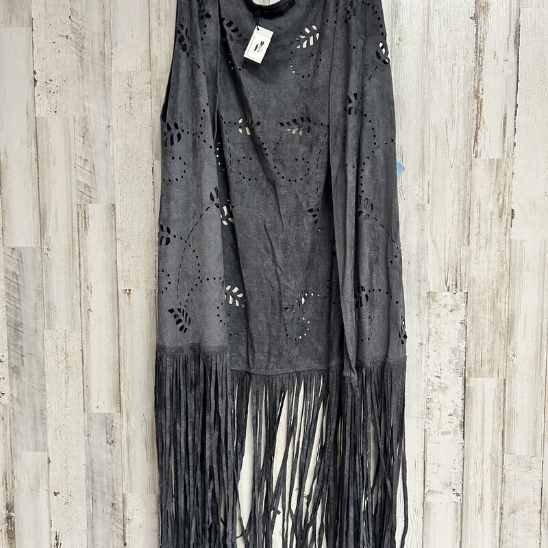 O/S Grey Suede Fringe Ves