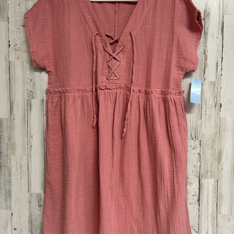 S Pink Lace Up Dress