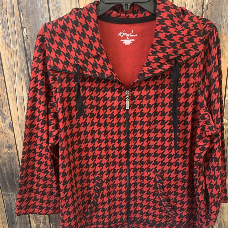 Black Red Houndstooth Jacket, Size: L