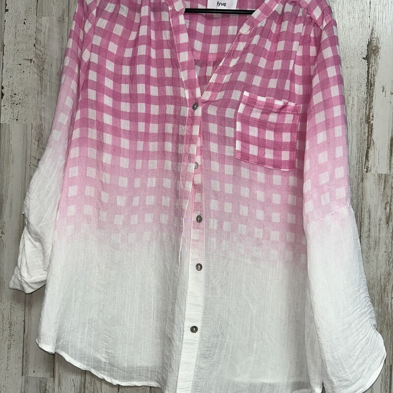 L Pink Plaid Ombre Button