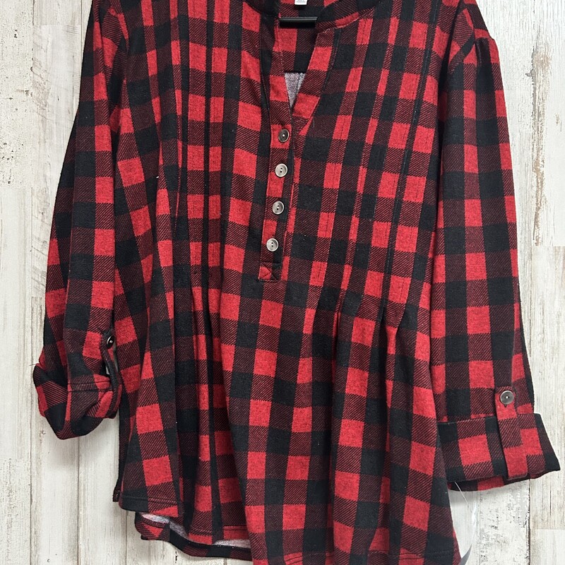 XL Red Plaid Knit Top, Red, Size: Ladies XL