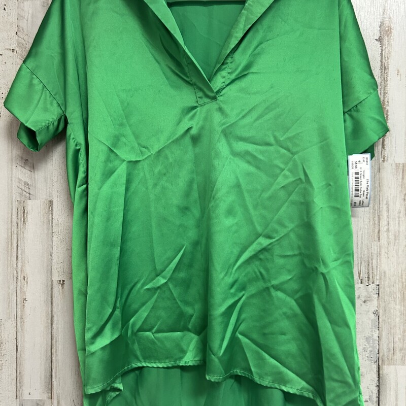 S Green Satin Collar Top, Green, Size: Ladies S