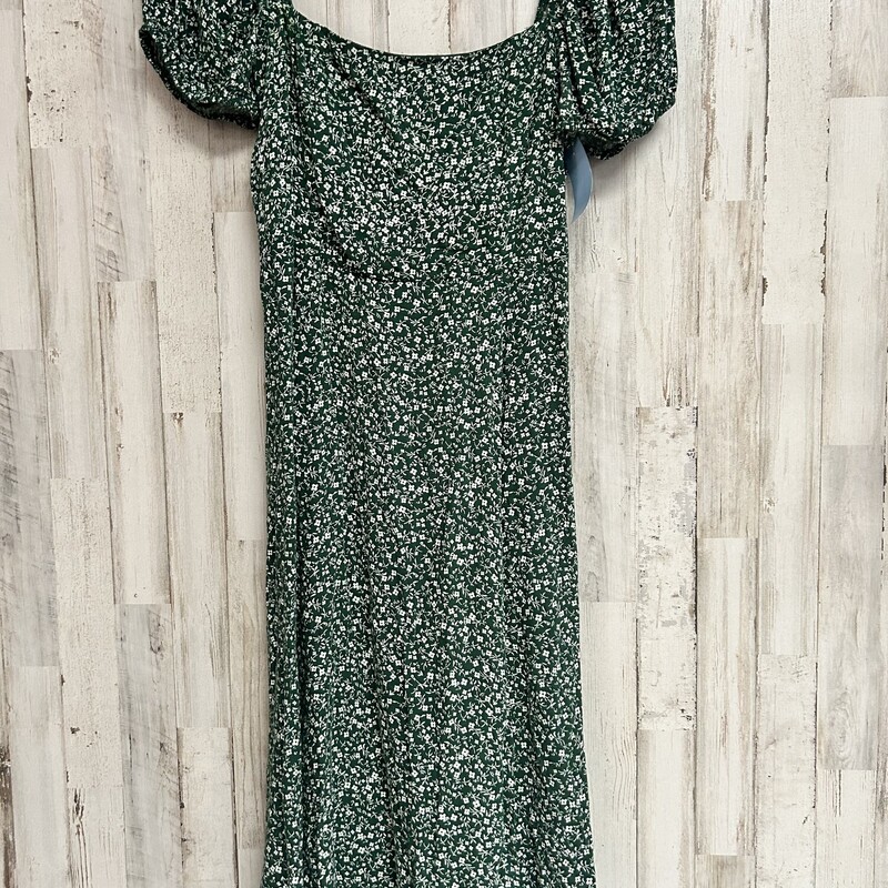 L Green Floral Slit Dress