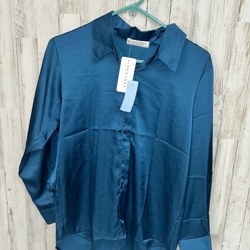 S Teal Satin Button Up