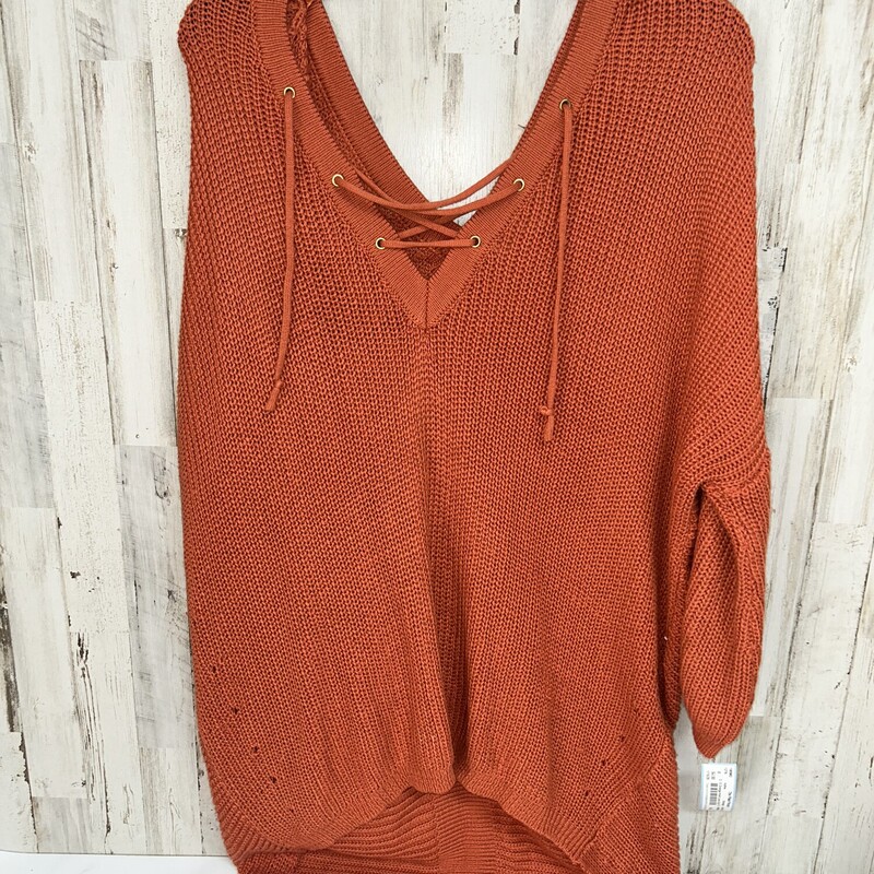 S Orange Knit Lace Up Top, Orange, Size: Ladies S