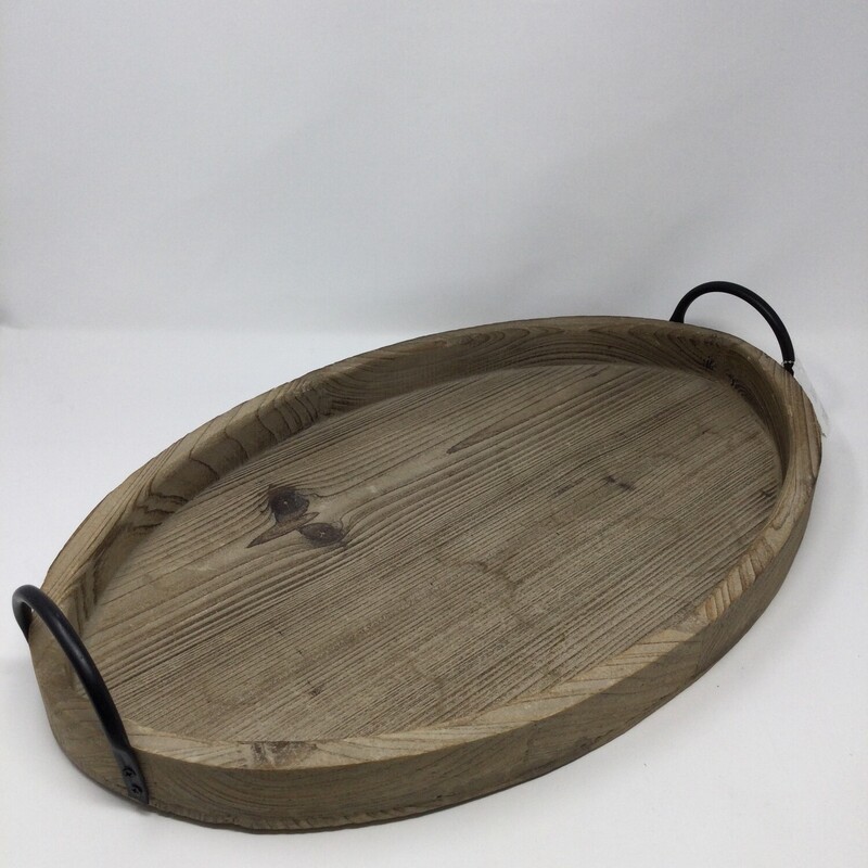 Oval Wooden Tray With Metal Accents,
Brown/Black,
Size: 21 X 13.5