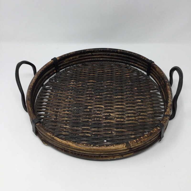 Wicker Tray With Metal Accents,
Brown/Black,
Size: 13 In