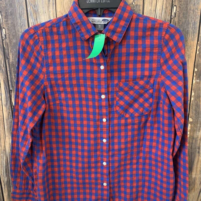 Red Blue Check Shirt, Size: XS