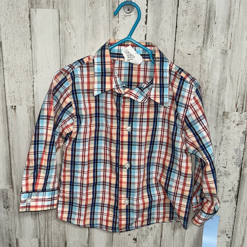 3T Orange/Blue Button Up, Orange, Size: Boy 2T-4T