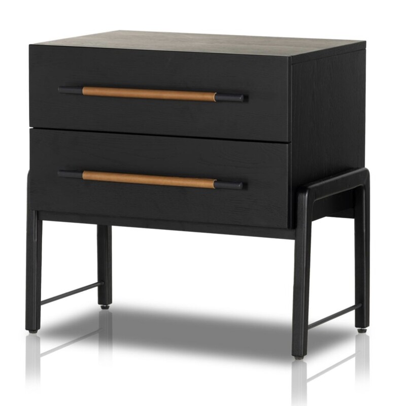 Four Hands Rosedale<br />
<br />
Size: 27Wx20Dx26H<br />
<br />
Four Hands presents the Rosedale Nightstand. With its clean silhouette, this nightstand features dual drawers that provide ample storage space to keep essentials within reach. The iron hardware, wrapped in top-grain leather, not only offers an alluring contrast but also adds a touch of luxury to the piece. The nightstand is crafted with solid oak construction, ensuring durability and longevity. Its combination of clean lines, premium materials, and expert craftsmanship make the Rosedale Nightstand a versatile and sophisticated addition to your ensemble.