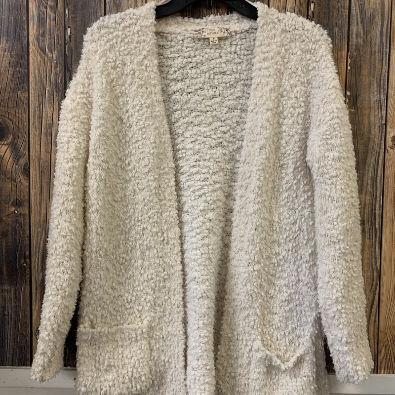 White Fuzzy Cardigan, Size: S