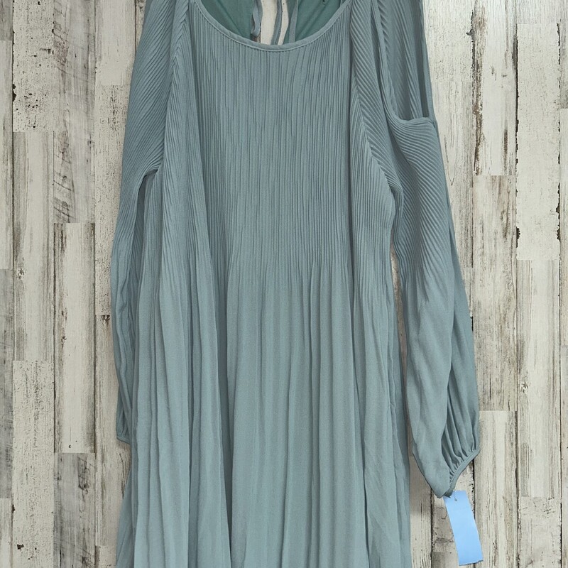 L Teal Pleated Cold Shoul, Teal, Size: Ladies L