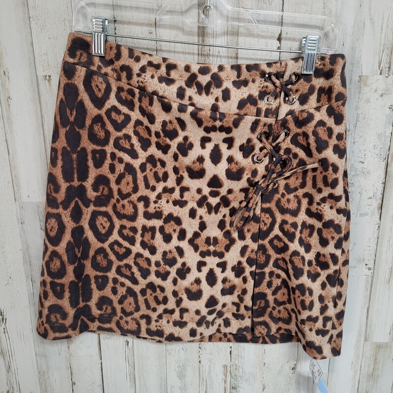 L Leopard Lace Up Skirt