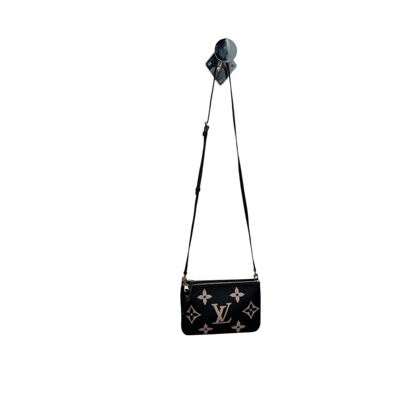 Louis Vuitton Empreinte  Double Zip Pouchette Bicolor Crossbody<br />
<br />
Date Code: Microchip<br />
<br />
Dimensions: 8in L x 5in H<br />
<br />
In excellent condition. Minor scratching on hardware<br />
<br />
Comes with oriignal dust bag. No box.