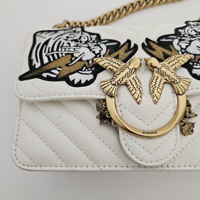 Pinko Chevron Tiger, Ivory, Size: Crossbody