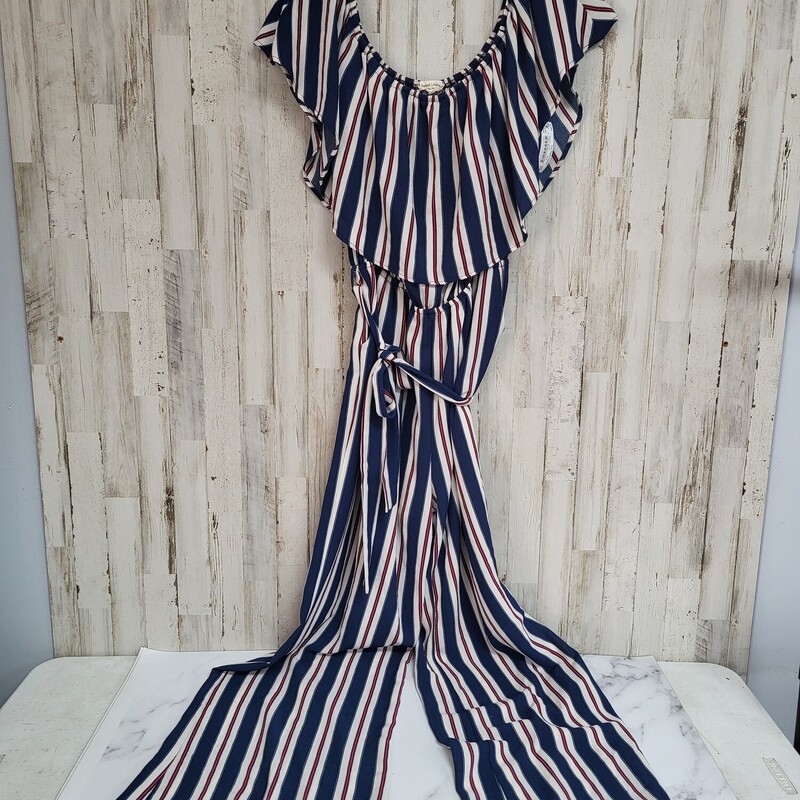 L Blue Striped Tie Jumper