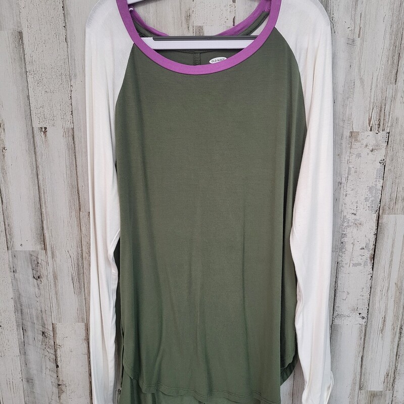 14 Olive Raglan Top, Green, Size: Girl 10 Up