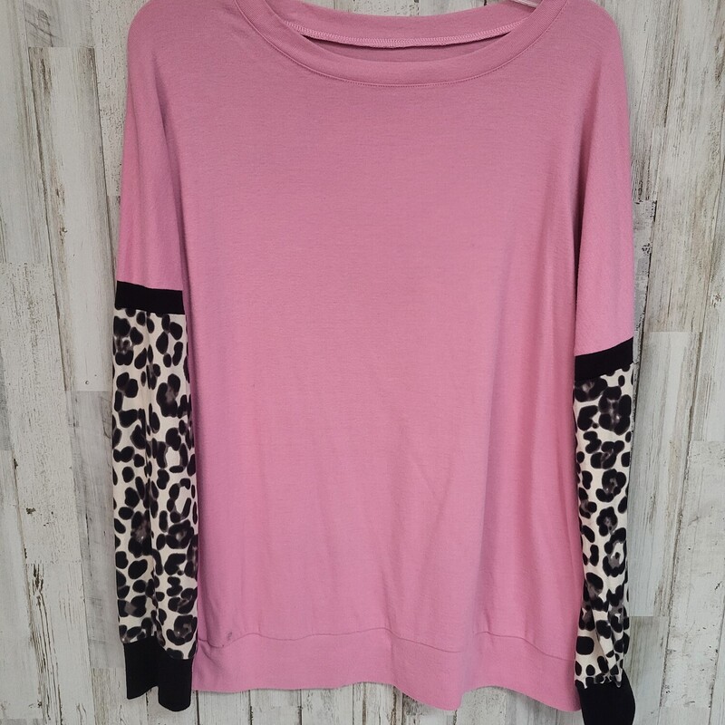 L Pink Leopard Sleeve Top