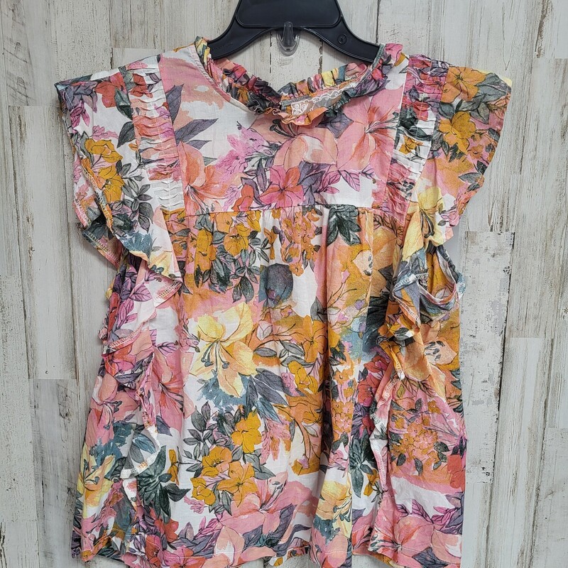 L Floral Print Ruffle Top