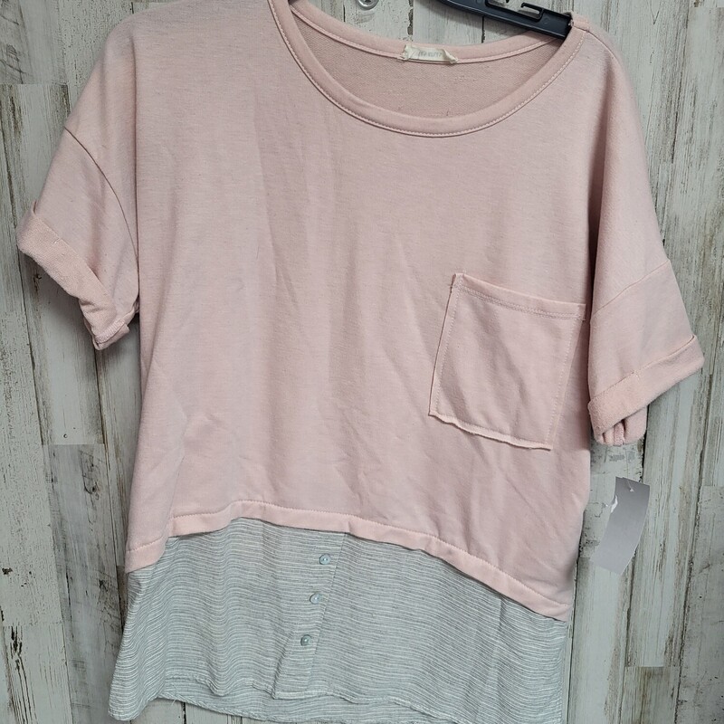 L Pink Layered Pocket Top