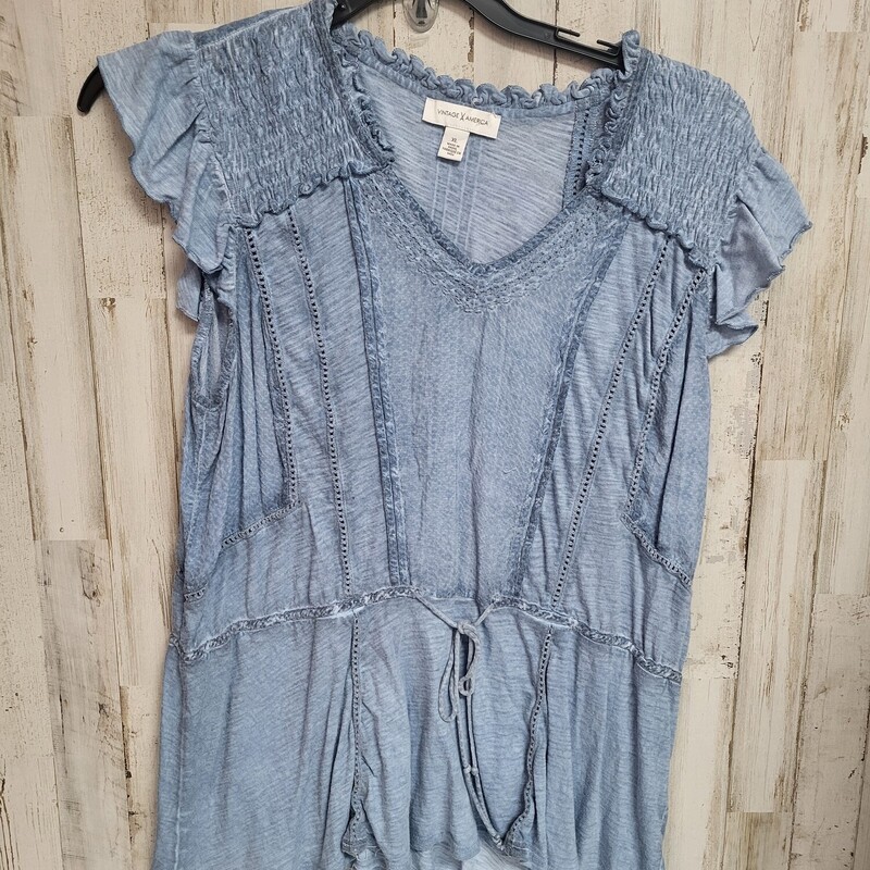 XL Blue Printed Tie Top