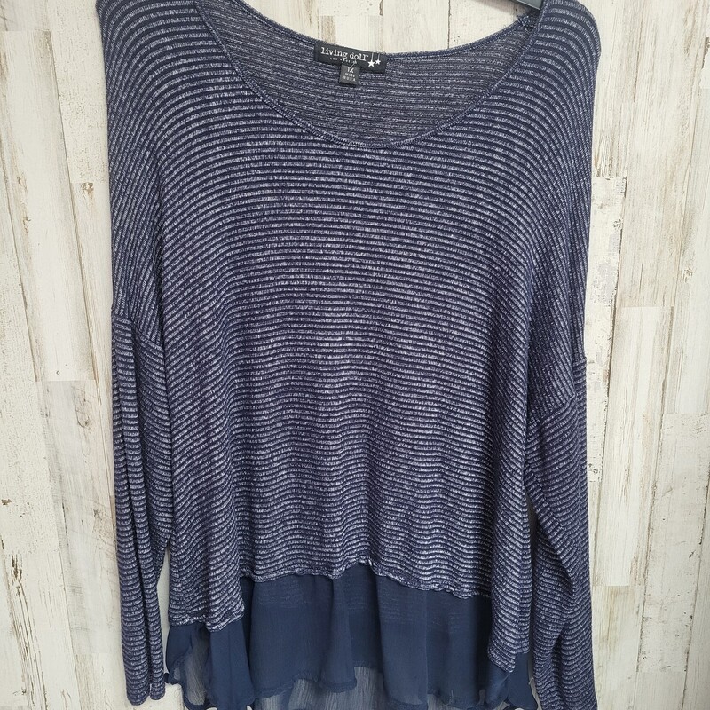 1X Navy Knit Printed Top