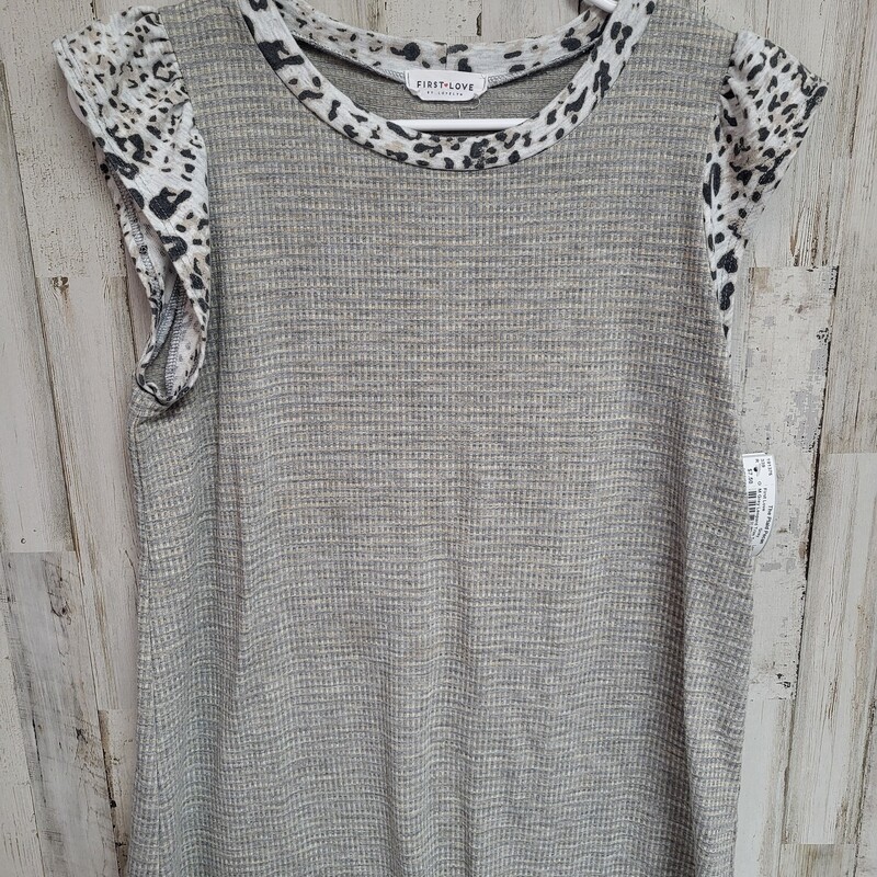 M Grey Leopard Trim Top