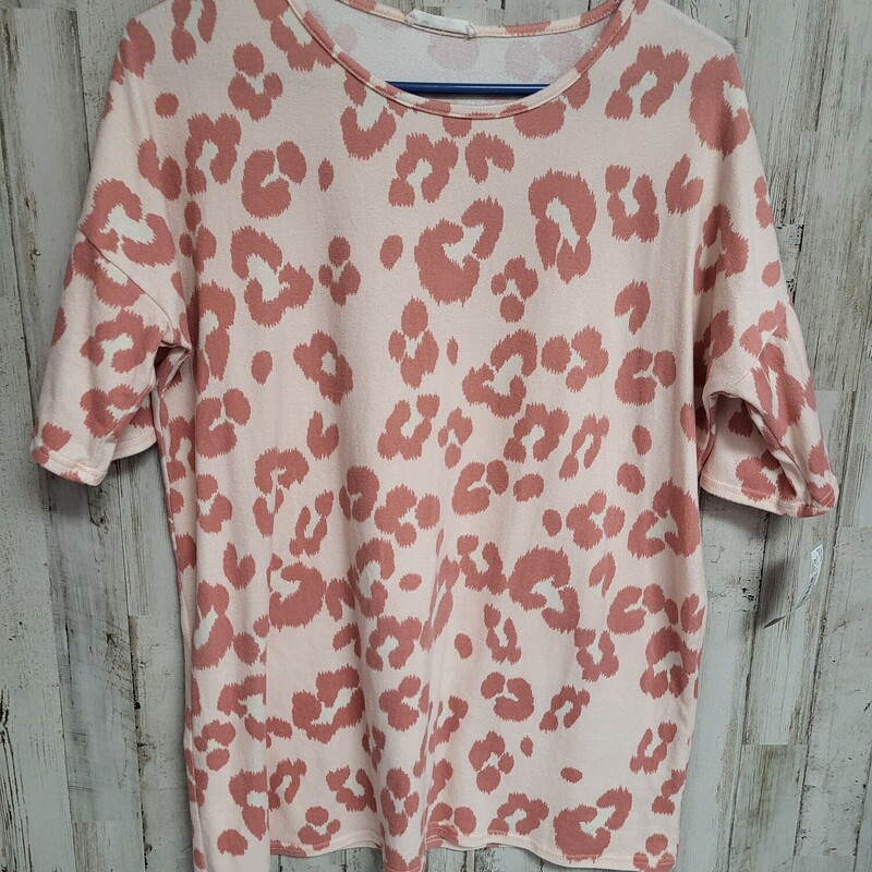 S Pink Leopard Knit Top