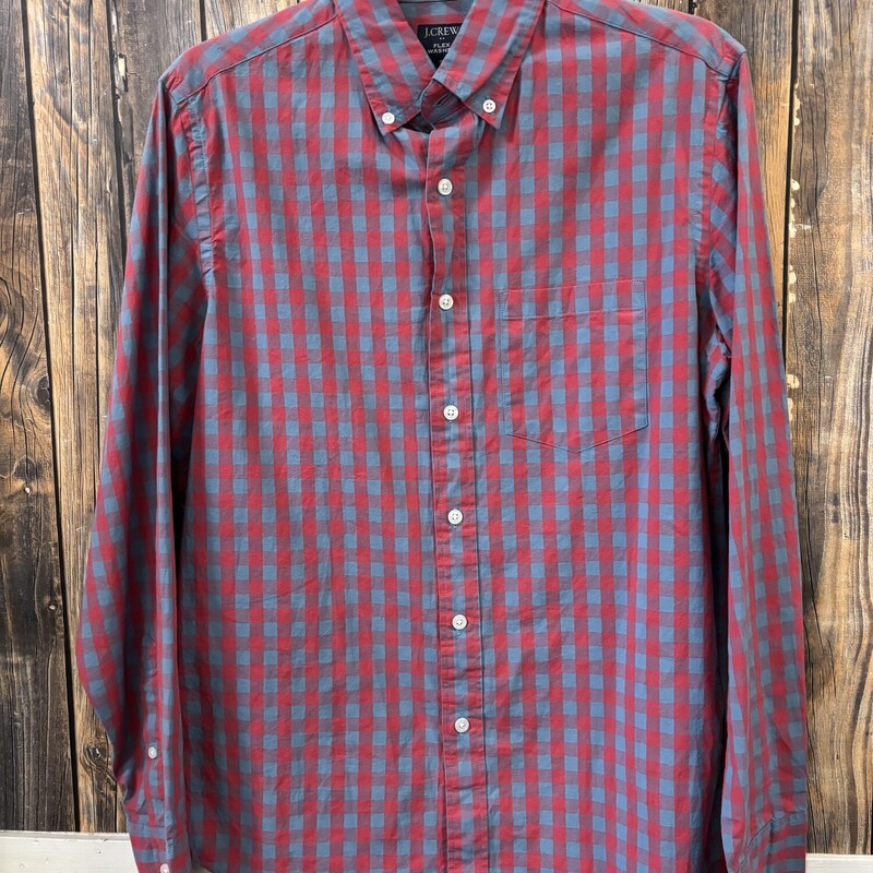 Red Blue Button Up Shirt, Size: S