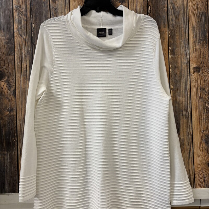 White Cowl Neck Ribbed Sweater, Size: L